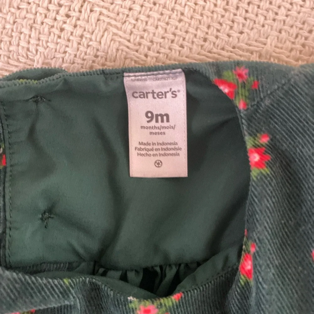 Baby Girls 9M Green Red Floral Dress Ruffle Trim Lined Holiday Outfit - Picture 3 of 6